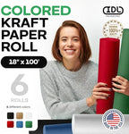Assorted Colors Construction Paper, Set of 6 Rolls 18" x 1200" (100 ft) - USA-Made Quality Natural Multi-Color Paper for Gift Wrapping, Kids' Arts & Crafts, School & DIY Projects by IDL Packaging