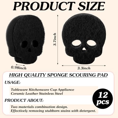 Tioncy 12 Pack Halloween Skull Kitchen Sponges, Black