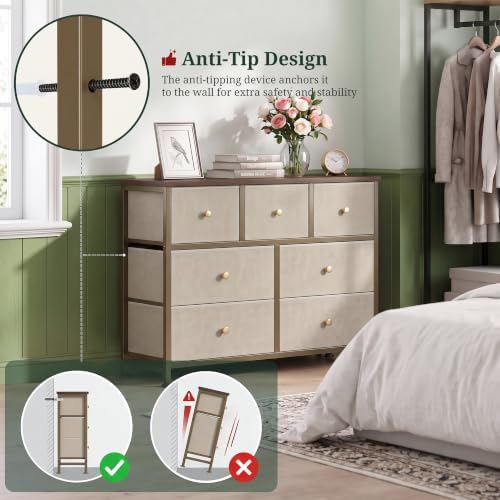 7 Drawer Dresser for Bedroom, Fabric Storage Drawer Unit