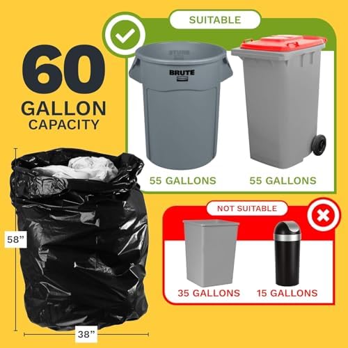 ToughBag 55-60 Gallon Heavy Duty Trash Bags, 100 Count, Black, 1.2 Mil