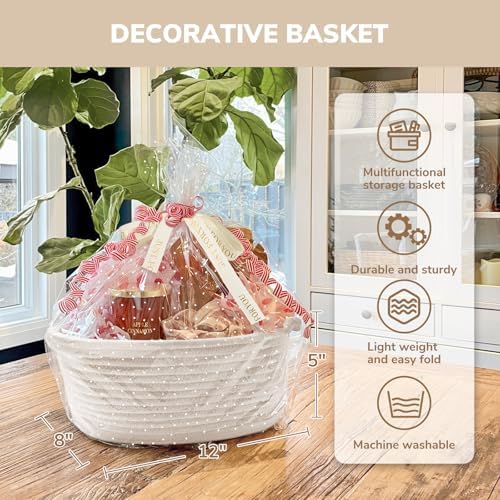 CHICVITA Woven Basket for Gifts with Bags & Ribbon, Dog Toy Basket, White