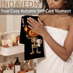 Funny Halloween Pumpkin Skeleton Bathroom Hand Towel, 16x24 in - Image 3