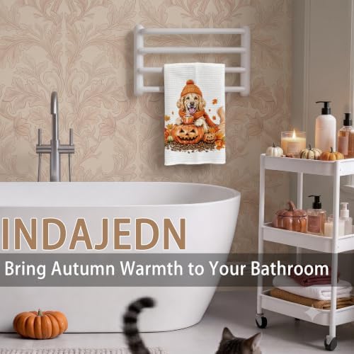 Fall Pumpkin Golden Retriever Kitchen Towels, Golden Retriever Gifts, Farmhouse Autumn Coffee Dog Dish Tea Towels for Kitchen, Halloween Pumpkin Decorative Hand Towel for Bathroom, 16x24 Inch - Image 2