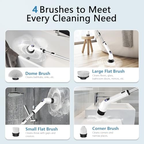 TUYU Electric Spin Scrubber,8 Replaceable Brush Heads for Home