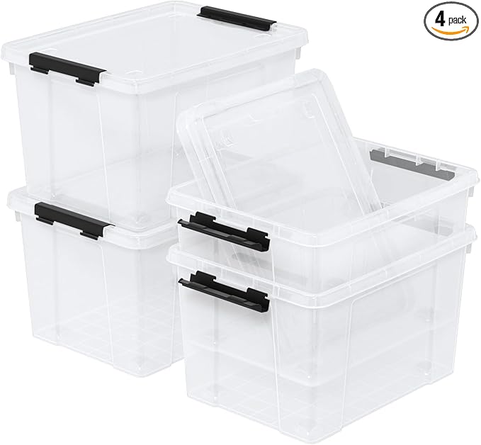 4 Pack 22 Quart Latch Box, Buckle Up Storage Box Set by Yesdate