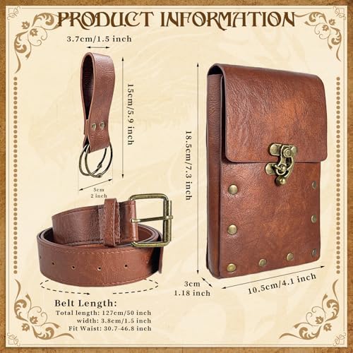 Renaissance Belt Pouch Waist Bag Steampunk Pouch Medieval Leather Belt Pouch Skirt Hikes Set, Retro Renaissance Accessories for LARP Cosplay Costume (1Pouch-Brown), DZ-001