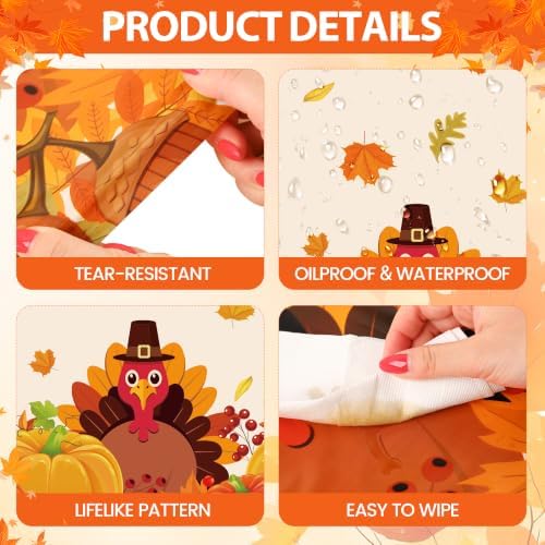 Kochorie 100 Ft x 54 Inch Fall Thanksgiving Turkey Tablecloth Roll with Cutter Box Waterproof Plastic Autumn Friendsgiving Maple Leaves Backdrop Table Cover for Autumn Thanksgiving Party Decor