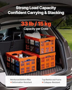 VEVOR Plastic Collapsible Storage Bins, 45L 6 Packs, Stackable Folding Storage Crates with Handles, Holds 33 lbs Per Bin, Foldable Heavy Duty Containers, Space-Saving Baskets, for Home Organizing