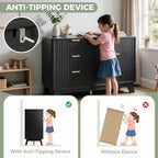 Jocoevol Fluted 6 Drawer Dresser for Bedroom, Modern Chest of Drawers with Metal Handle, Wooden TV Stand with Curved Profile Design, Closet Clothes Storage Organizer for Living Room/Hallway (Black)