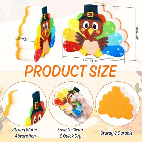 AnyDesign 6Pcs Thanksgiving Kitchen Sponge Funny Cartoon Turkey Shaped Dish Washing Sponge Fall Turkey Dual Sided Non Scratch Scrubber for Autumn Home Kitchen Household Supplies - Image 2