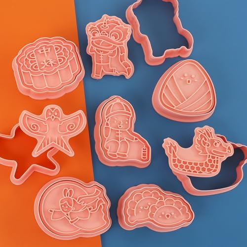 8 Pcs Happy Birthday Cookie Molds New Year Spring Festival 3D Biscuit Mould Baking Tool Easter Cartoon Stamps for Biscuits (Chinese Festival) - Image 7