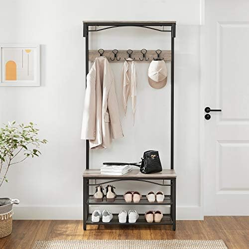 VASAGLE Shoe Bench Rack, 3-Tier Storage Shelf for Entryway Hallway Living Room, Industrial Accent Furniture with Steel Frame, 12.6 x 31.5 x 70.3 Inches, Greige