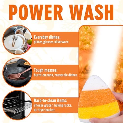 8Pcs Halloween Kitchen Sponges Water Absorbing Wood Pulp Sponges Cute Ghost Pumpkin Corn Spider Web Dish Washing Sponge for Kitchen Bathroom Home Cleaning - Image 5