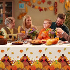 Kochorie 100 Ft x 54 Inch Fall Thanksgiving Turkey Tablecloth Roll with Cutter Box Waterproof Plastic Autumn Friendsgiving Maple Leaves Backdrop Table Cover for Autumn Thanksgiving Party Decor