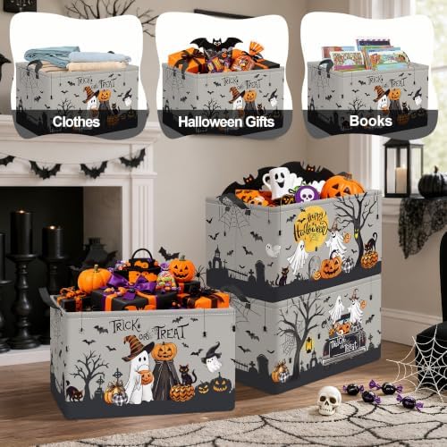 Clastyle 3 Pcs Halloween Spooky Gift Basket Ghost Boo Storage Bin, Grey