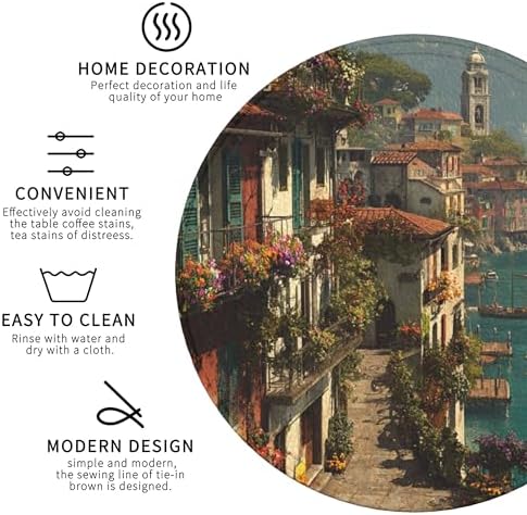 Ocean City Coasters Leather Round Drink Coasters 6 Pcs Set with Holderor for Cup Drink Coffee Table Bar Home Decor