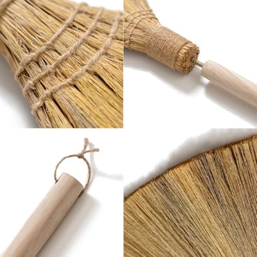Natural Whisk Sweeping Hand Handle Broom - Brooms for Wedding Jumping Ceremony Halloween DIY Decoration - Vietnamese Straw Soft Broom - 12.2" Width, 27.95" Length