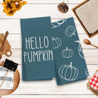 OHSUL Fall Kitchen Towels, Autumn Pumpkin Decor, Seasonal Hand Dish Towels, Bottle-Green Fall Decorations for Home, Bathroom Accent, Housewarming Gifts, Set of 2 - Image 4
