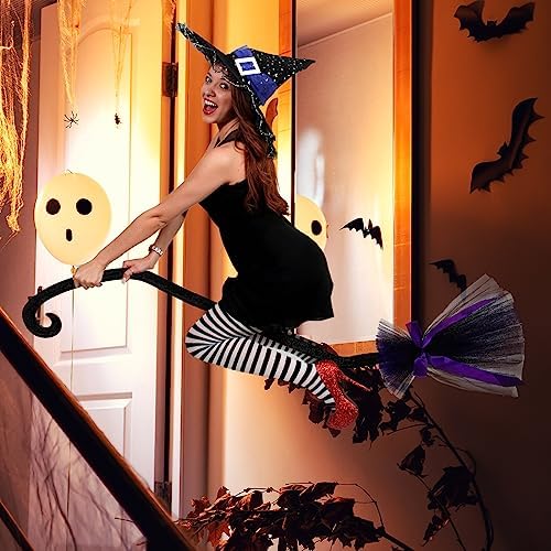 Lenwen 3 Pcs Witch Broom Plastic Halloween Costume, Black, Purple, Orange