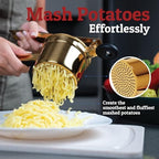 PriorityChef Large 15oz Potato Ricer, Heavy Duty Stainless Steel Potato Masher and Ricer Kitchen Tool, Press and Mash Kitchen Gadget For Perfect Mashed Potatoes - Everytime, Gold and Black - Image 2