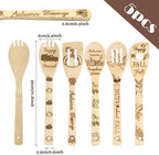 Eartim Autumn Wooden Cooking Utensil Set 7Pcs Natural Carve Bamboo Spoons