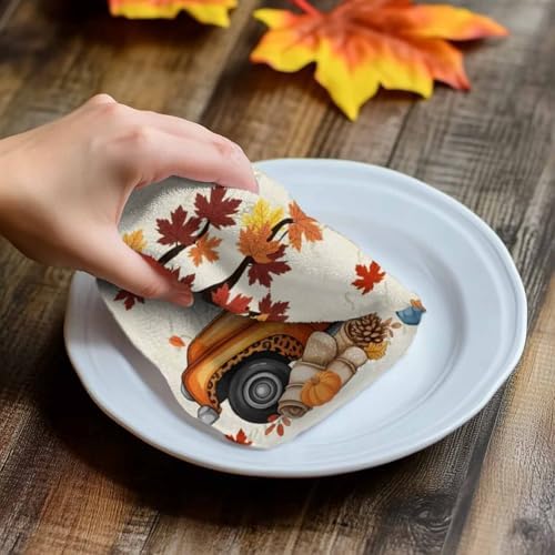 Thanksgiving Kitchen Towels, Absorbent Microfiber Kitchen Dish Hand Tea Bath Towel, Fall Scarecrows Maple Leaf Truck Beige Quick Dry Cleaning Cloth Dishclothes Decorative Sets, (3-PC, 18x28) - Image 4