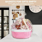 CHICVITA Gift Basket Empty with Bags & Ribbon for Baby Shower, Pink