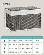 SONGMICS Woven Storage Basket with Lid, 27.7 Gallon (105L), Foldable