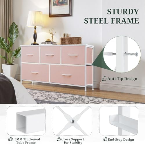 5-Drawer Dresser for Bedroom, Anti-Tip Wide Storage Organizer Fabric