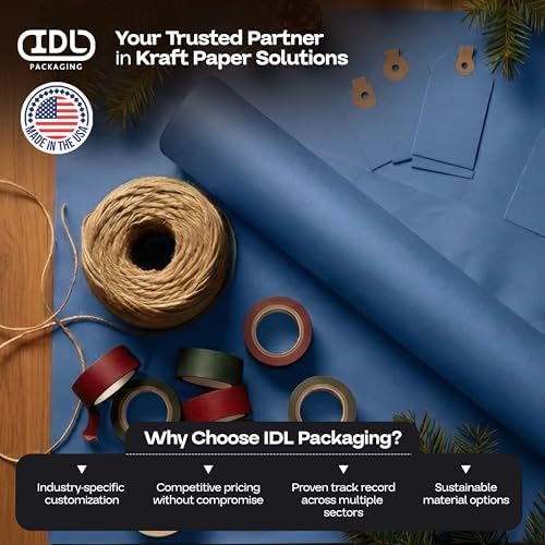 18" x 1200" (100 ft) Blue Kraft Paper Roll, Pack of 4 - USA-Made Quality Craft Paper for Gift Wrapping, Kids' Arts & Crafts, School Projects - 100% Recycled, 50 lb Natural Material by IDL Packaging