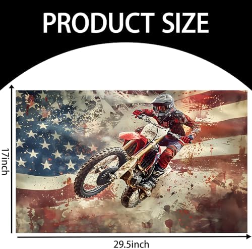 Patriotic Motocross Indoor Door Mat for Entryway, 17x29.5 Inch, American Flag Dirt Bike Floor Doormat for Home Decor, Non-Slip Rug Mat for Living Room, Kitchen, Bedroom, Gifts for Rider Lovers