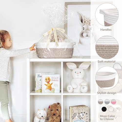 CHICVITA Gift Basket Empty with Bags & Ribbon to Fill, Boo Basket, Brown