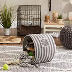 Bone Dry Pet Storage Collection Striped Paw Patch Bin, Medium Round, Gray