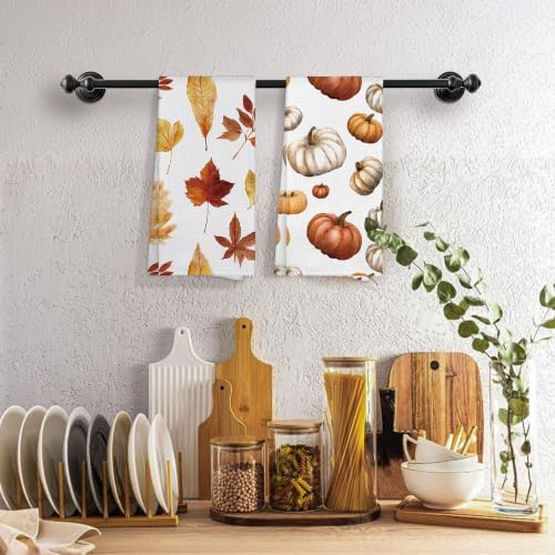 Fall Leaves Pumpkin Kitchen Towels Decorative 16x24 Set of 2 - Image 5