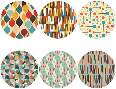 Middle Ages Coasters Leather Round Drink Coasters 6 Pcs Set with Holderor for Cup Drink Coffee Table Bar Home Decor