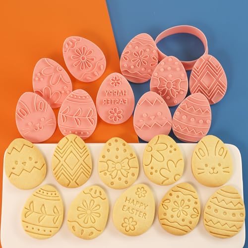 8 Pcs Happy Birthday Cookie Molds New Year Spring Festival 3D Biscuit Mould Baking Tool Easter Cartoon Stamps for Biscuits (Easter G) - Image 5