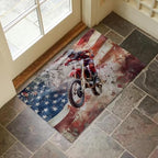 Patriotic Motocross Indoor Door Mat for Entryway, 17x29.5 Inch, American Flag Dirt Bike Floor Doormat for Home Decor, Non-Slip Rug Mat for Living Room, Kitchen, Bedroom, Gifts for Rider Lovers