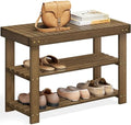 SONGMICS Shoe Rack Bench, 3-Tier Bamboo Entryway Bench, 27.6 Inches Width