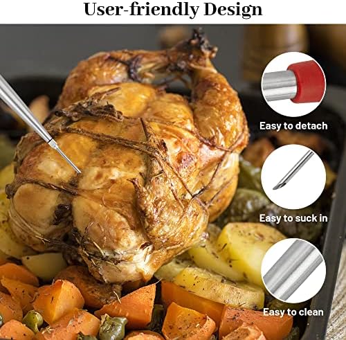 Turkey Baster Syringe for Cooking, Large Stainless Steel Meat Injector, with Cleaning Brush and 2 Marinade Needles, Red - Image 6