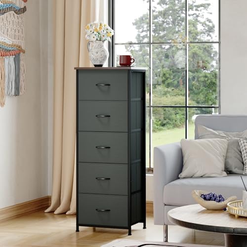 Somdot Tall Dresser for Bedroom, 5 Drawer Storage Cabinet, Charcoal Grey