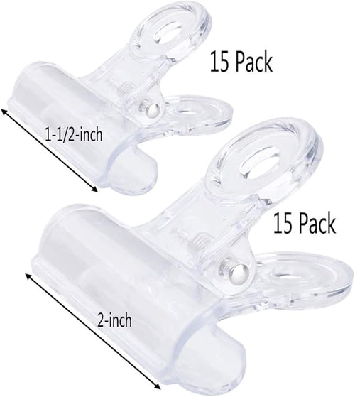 30 Pack Plastic Clear Clips Clamps, 1-1/2 Inch and 2 Inch Sizes - Image 2