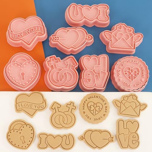 8 Pcs Happy Birthday Cookie Molds New Year Spring Festival 3D Biscuit Mould Baking Tool Easter Cartoon Stamps for Biscuits (Valentine B) - Image 6