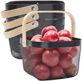 Juvale Square Metal Fruit Basket - Black Metal Pantry Organizer for Kitchen Storage - Mesh Basket with Wood Handle for Easy Carry - Fruit & Snack Organizer - 9.5"x 9.5"x 7", Pack of 4
