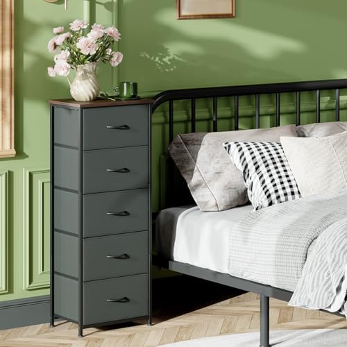 Somdot Tall Dresser for Bedroom, 5 Drawer Storage Cabinet, Charcoal Grey