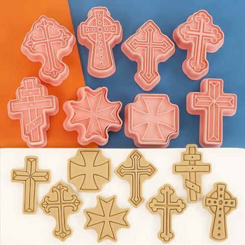 8 Pcs Happy Birthday Cookie Molds New Year Spring Festival 3D Biscuit Mould Baking Tool Easter Cartoon Stamps for Biscuits (Cross) - Image 6