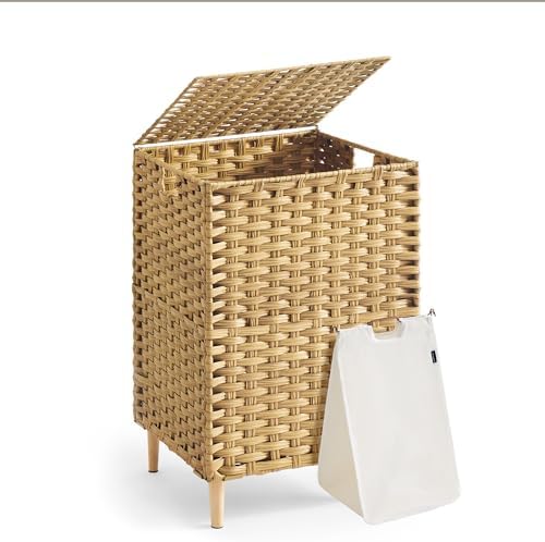 SONGMICS Laundry Hamper with Lid, PE Rattan, 25 Gallons (95 L)
