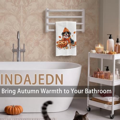 Fall Halloween Pumpkin Bernese Mountain Dog Kitchen Towels, Bernese Mountain Dog Gifts, Autumn Coffee Dish Tea Towels for Kitchen, Fall Halloween Hand Towel for Bathroom, 16x24 Inch - Image 2