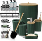 Clara Clark Bathroom Set - Hunter Green Bathroom Accessories Set, 6PC Bathroom Accessory Set, Bathroom Sets with Adhesive Corner Shower Caddy Hanging, Toilet Brush, Trash Can & Soap Dispenser