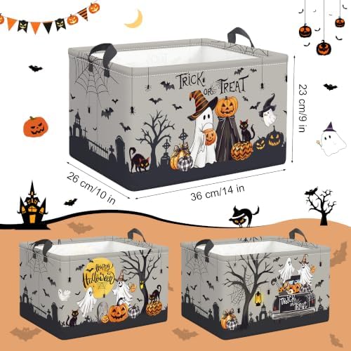 Clastyle 3 Pcs Halloween Spooky Gift Basket Ghost Boo Storage Bin, Grey