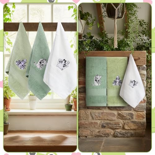 Breling 3 Pcs Frog Hand Towels for Bathroom 100% Cotton Embroidered